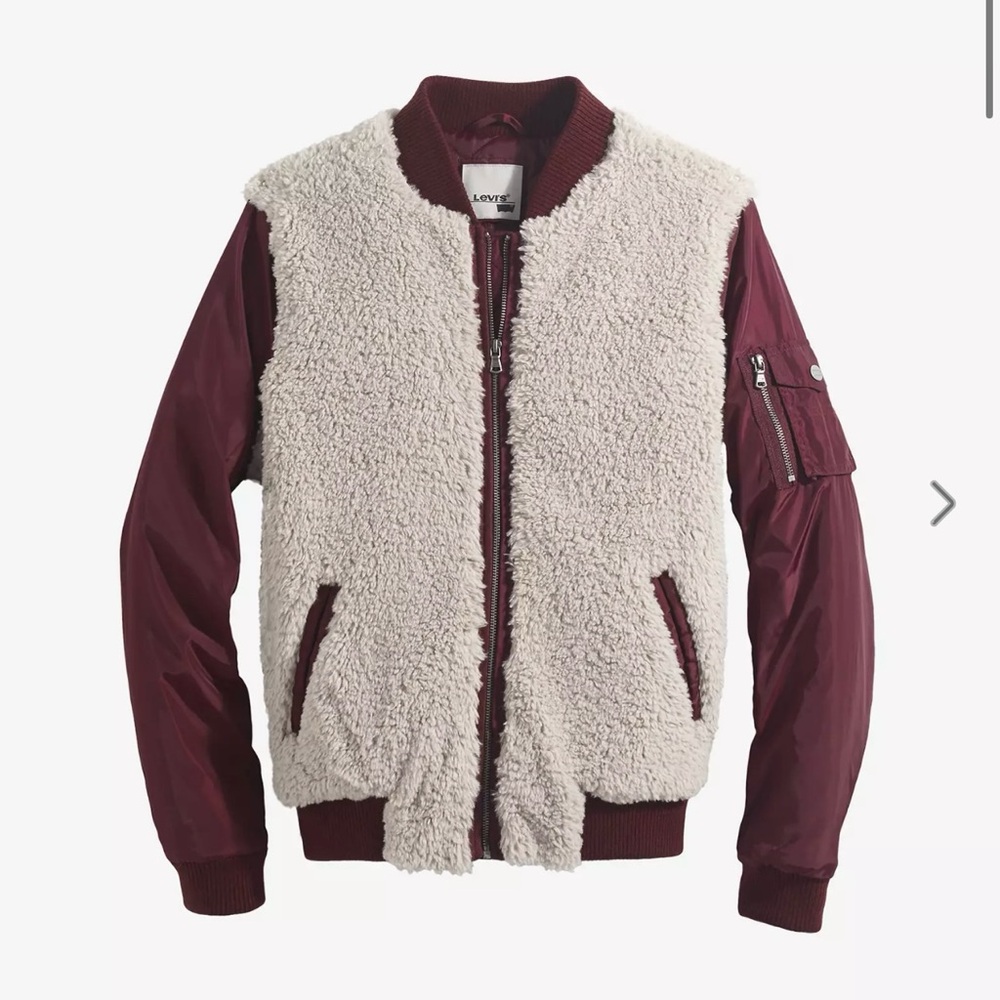 Levi’s WOOL BLEND MOTO Bomer JACKET
faux sherpa zip front womens Maroon Med